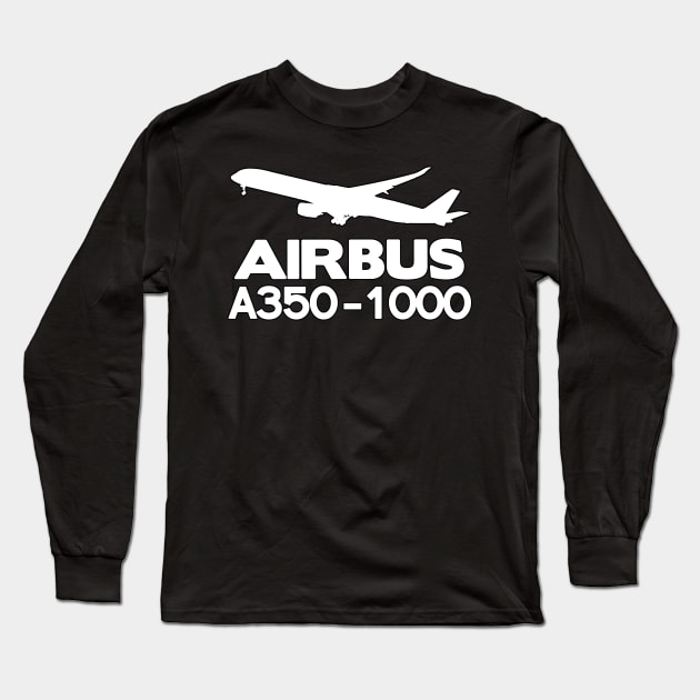 Airbus A350-1000 Silhouette Print (White) Long Sleeve T-Shirt by TheArtofFlying